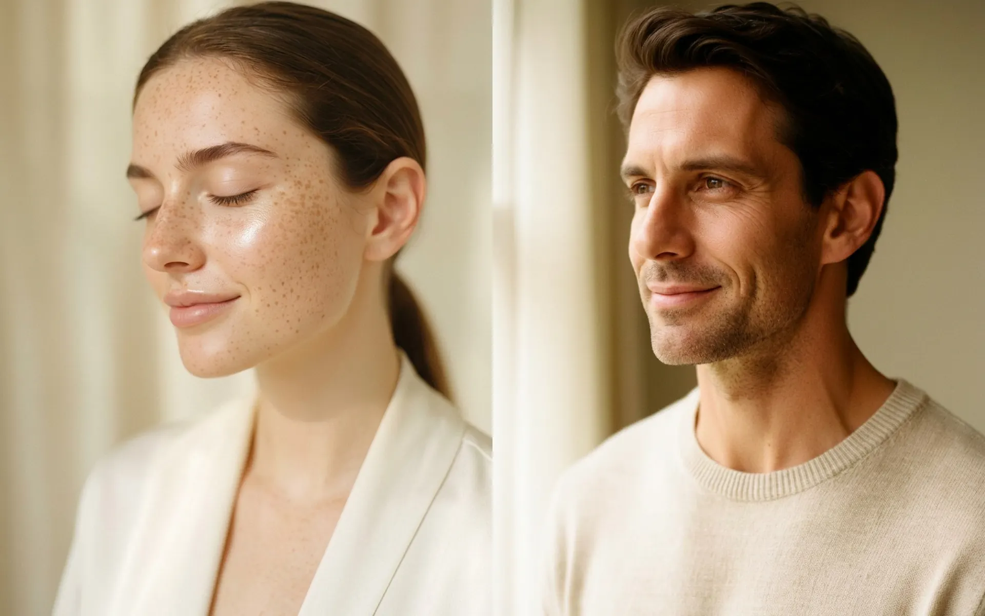 Portraits of a woman and a man in soft natural light